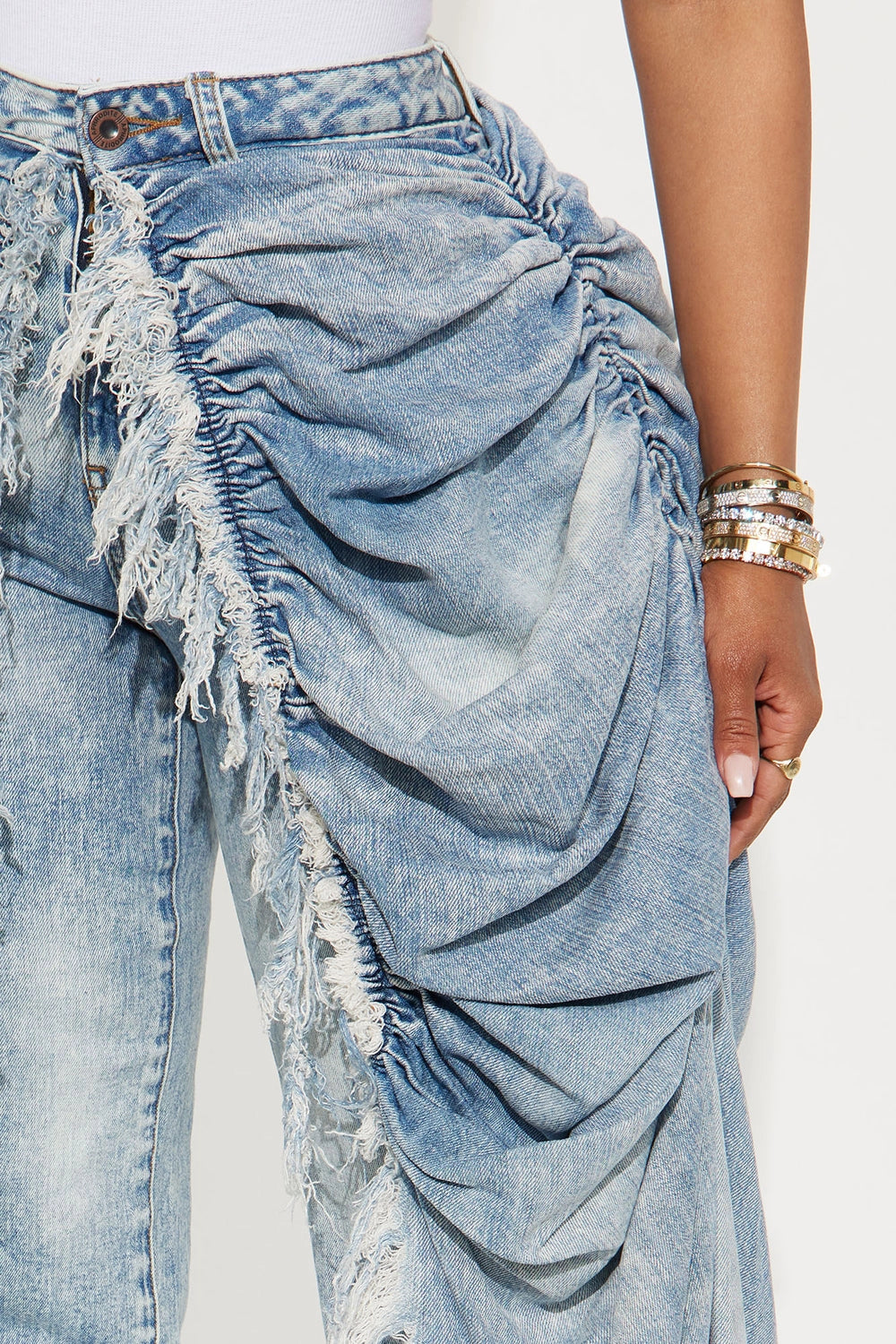 Distressed Skirt Overlay Straight Jeans