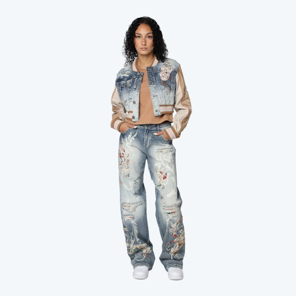 VARSITY DENIM EMBROIDERY SET