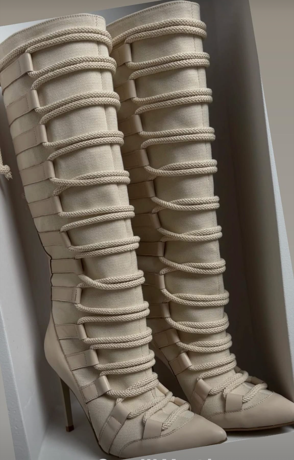 Women's Rope Lace up Sexy Leather Knee High Boots 2025 New in Stilettos Pointed Toe High Heels Party Luxury Designer Shoes